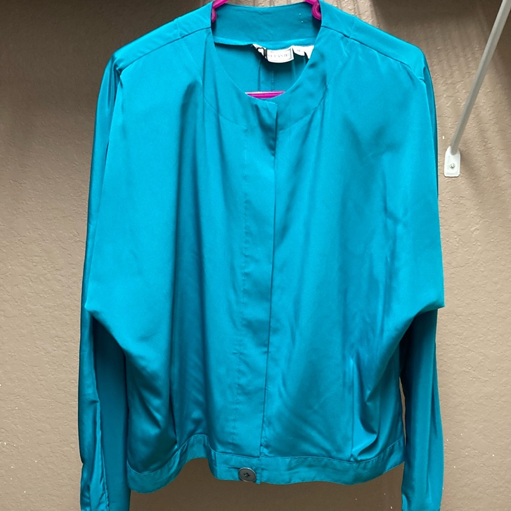 Green Long Sleeve Vintage Blouse With Shoulder Pads